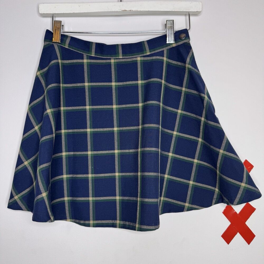 AMERICAN APPAREL Navy Green Plaid Mini Skirt Schoolgirl Preppy Skater Y2K s